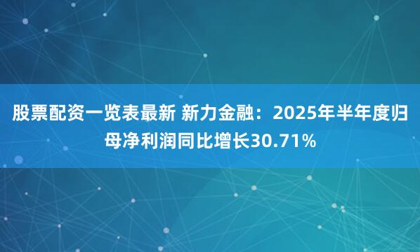 股票配资一览表最新 新力金融：2025年半年度归母净利润同比增长30.71%
